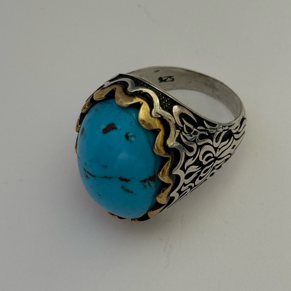 925 Silver 12 size ring turquoise blue oval stone